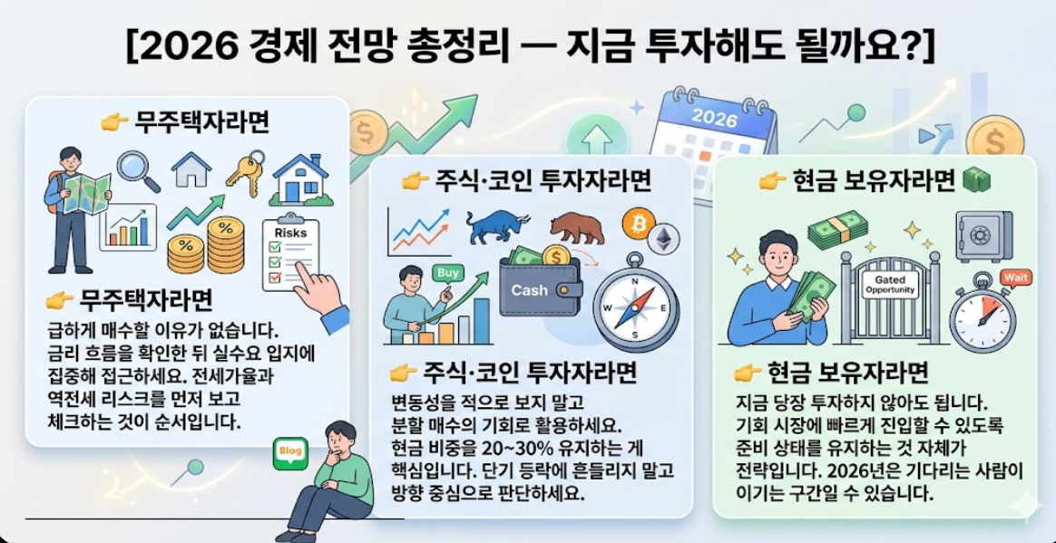 2026 무주택자 투자자 현금보유자 재테크 전략 비교