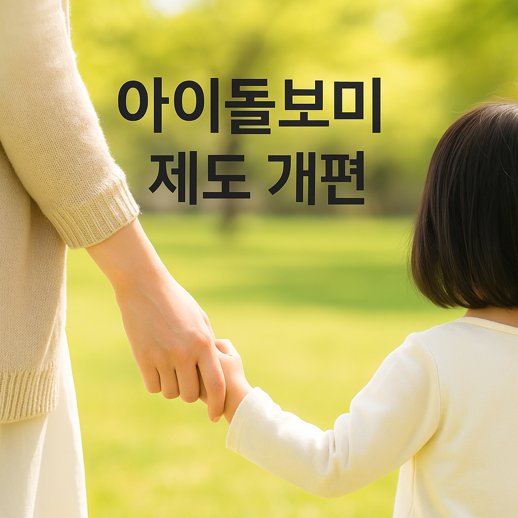 공원에서 아이와 손을 맞잡고 있는 보호자의 모습, 아이돌보미 제도 개편을 상징하는 따뜻한 장면