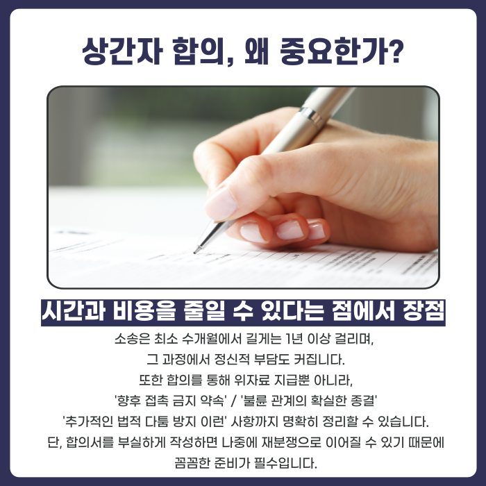 상간소송전 합의가 왜 중요한가에대해 설명하는 카드뉴스 이미지