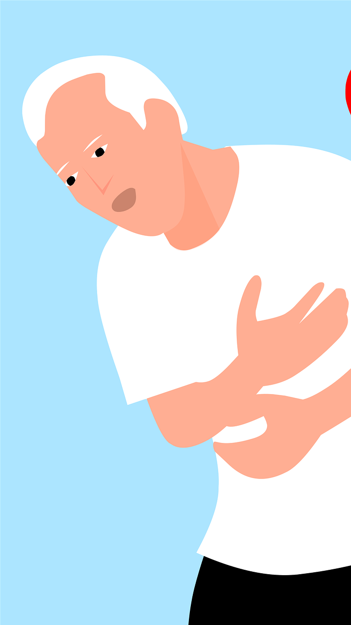 속스려서 복부 통증을 느끼는 남자 그림