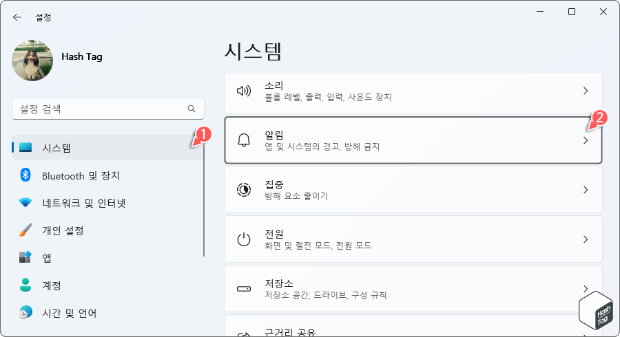 Windows 설정 > 시스템 > 알림
