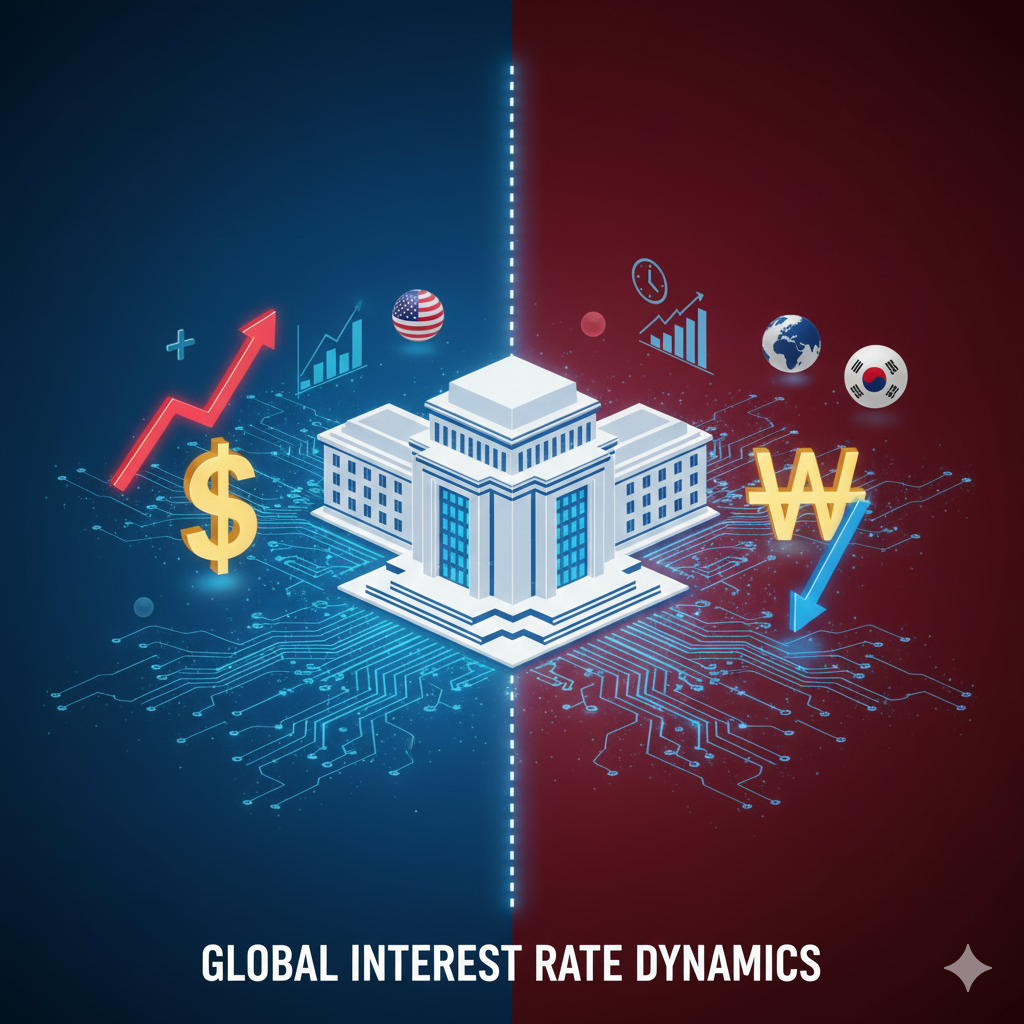 연방준비제도 건물과 금리를 표현한 사진