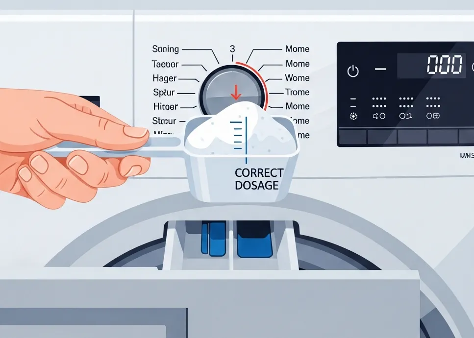 세제 계량컵으로 양을 재는 모습