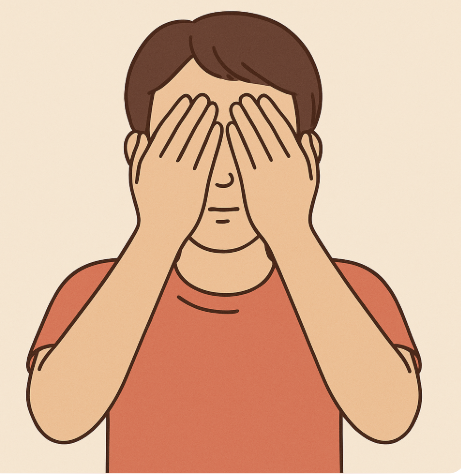 안구 건조증 완화를 위한 눈 운동법 중의 하나인 palming하고 있는 모습을 표현한 일러스트