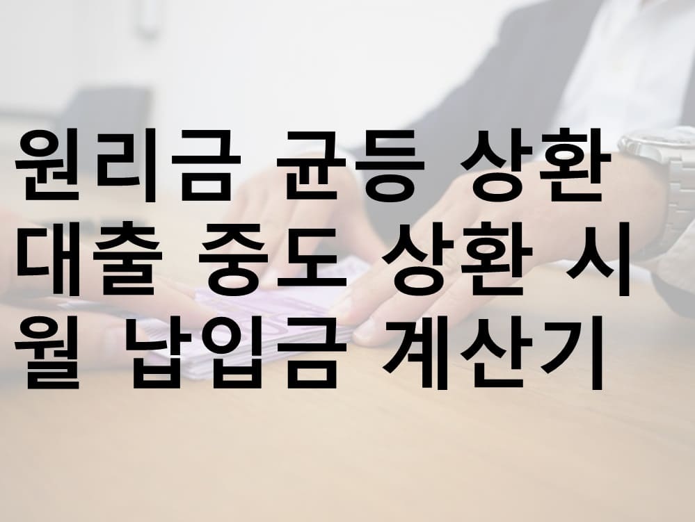 원리금 균등 상환 대출 중도 상환 시 월 납입금 계산기 이미지