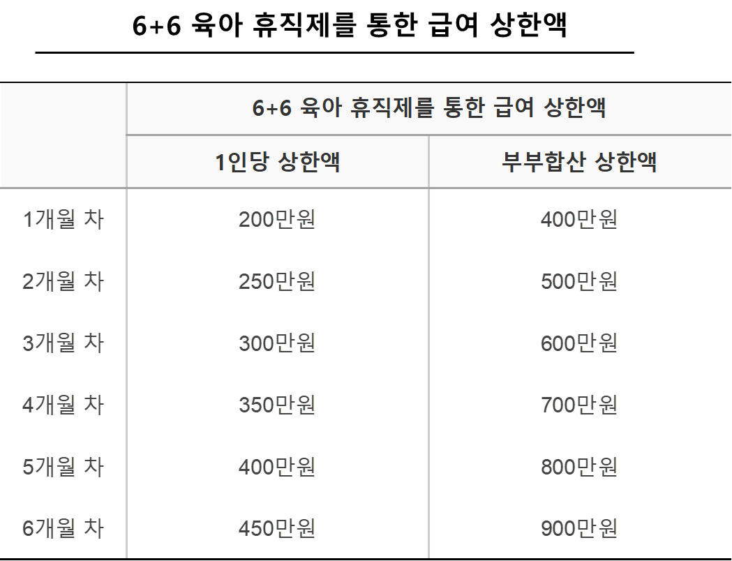 6+6 육아 휴직제를 통한 급여 상한액