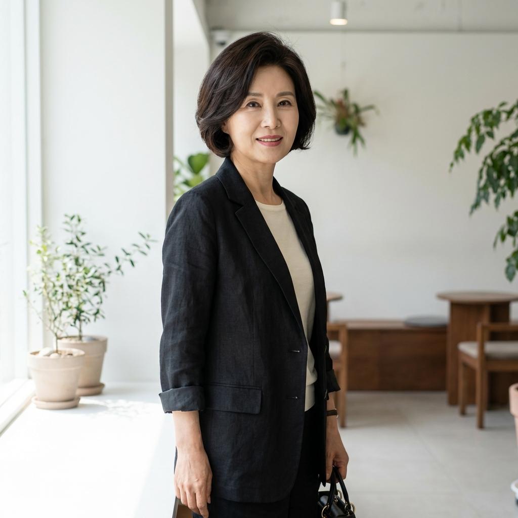 여름에도 입기 좋은 50대 린넨 블랙 자켓