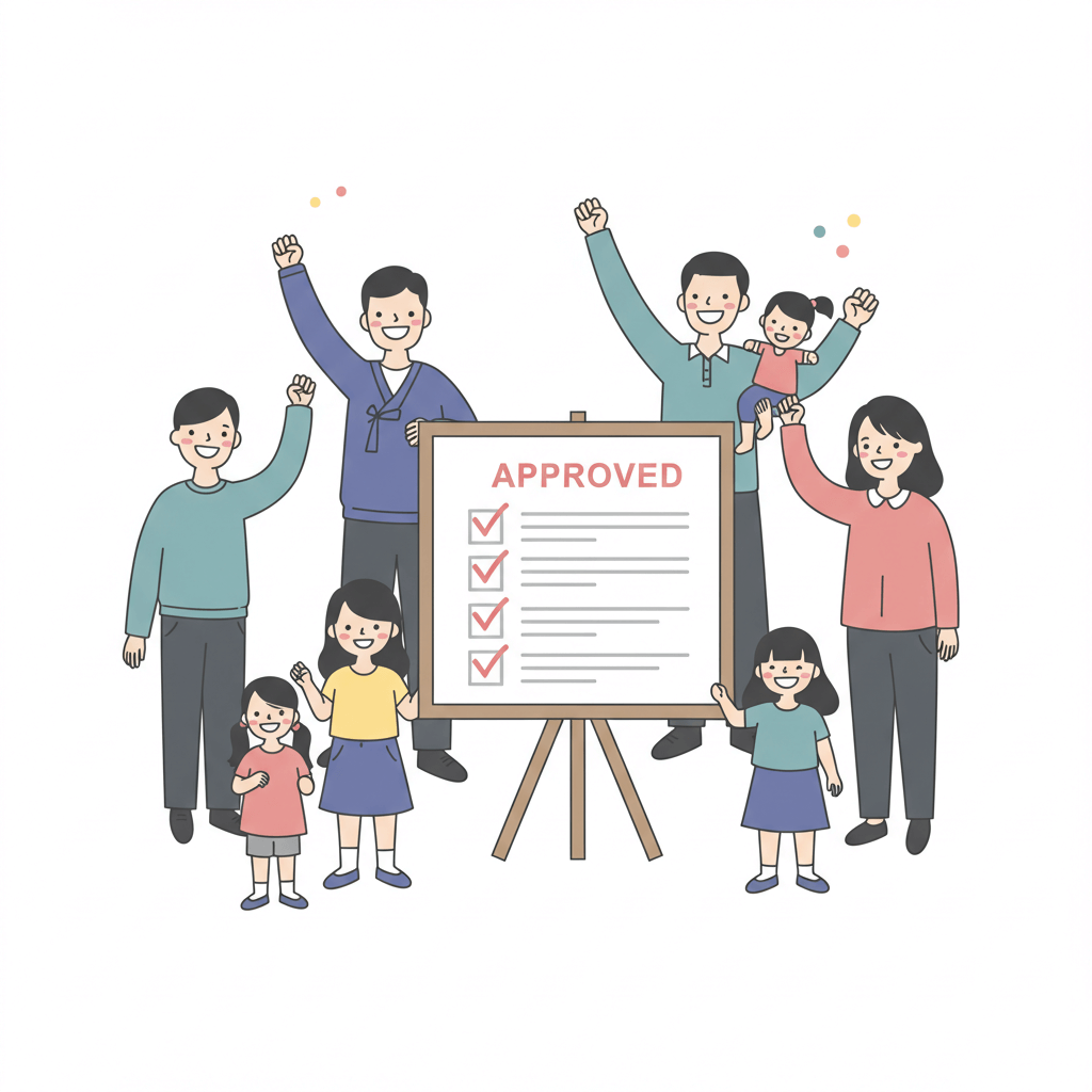 신청 후 혜택을 받아 기뻐하는 가족의 장면 3