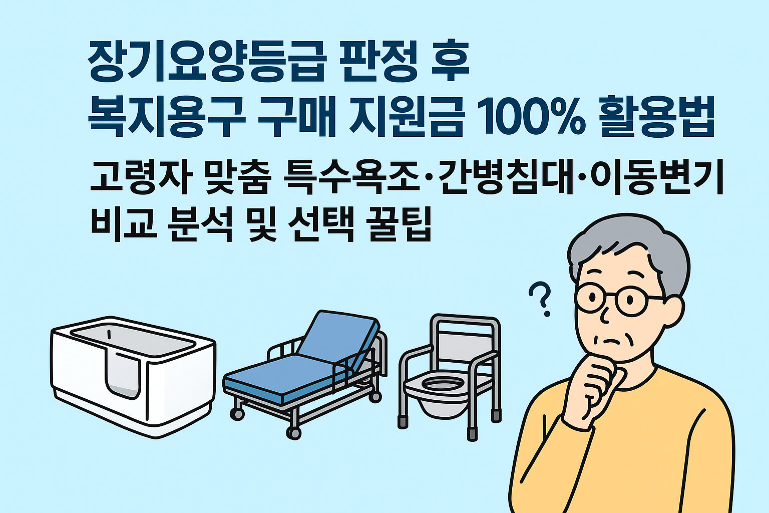 장기요양등급 판정 후 복지용구 구매 지원금 100% 활용법(2)고령자 맞춤 특수욕조·간병침대·이동변기 비교 분석 및 선택 꿀팁