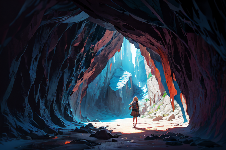 1 girl in a cave, scenary