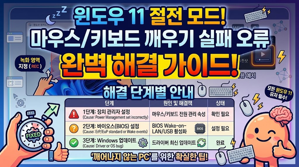윈도우 11 절전 모드 해제 안 됨 및 블랙스크린 멈춤 오류 해결 인포그래픽
