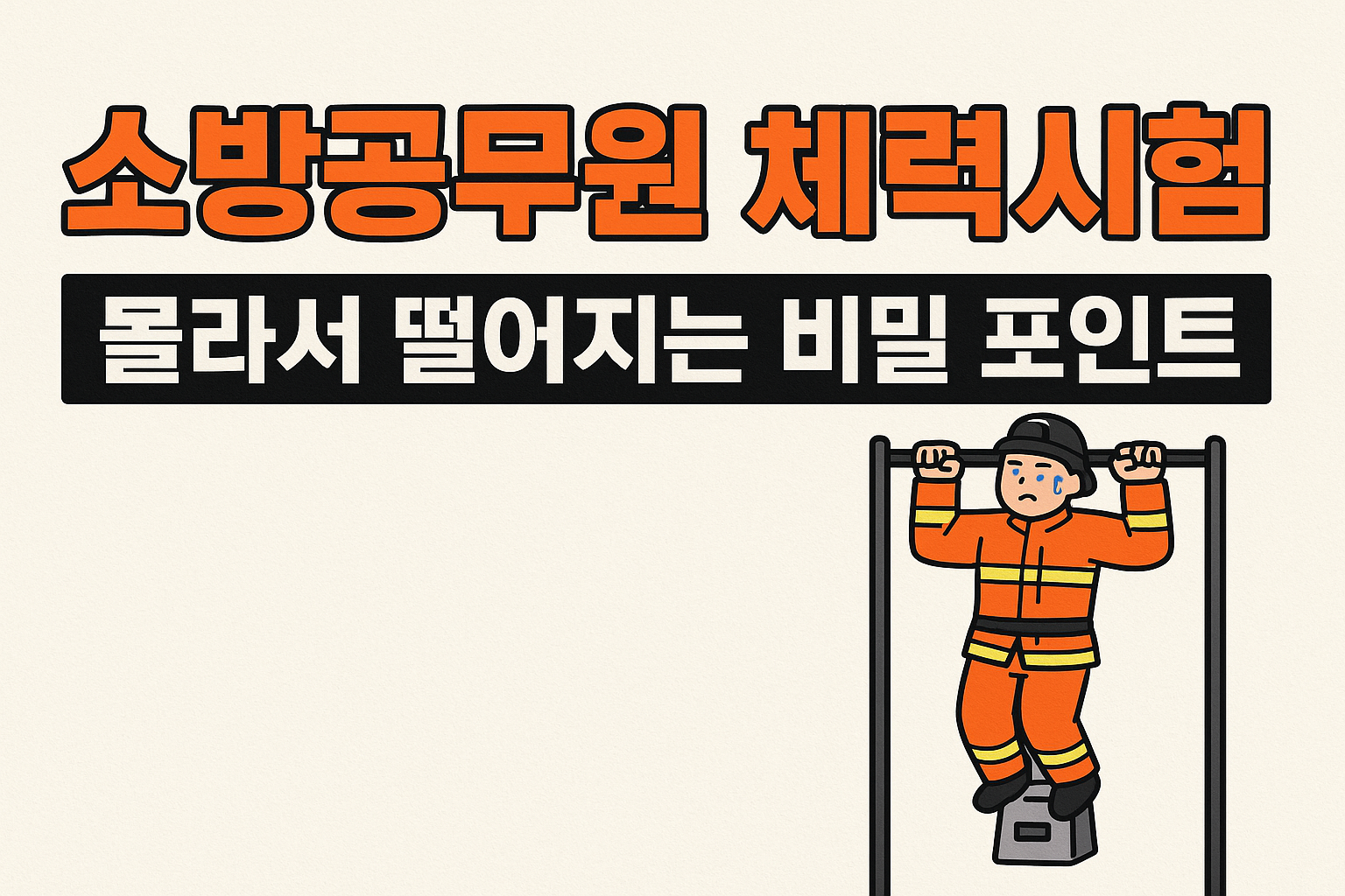 소방공무원-체력시험-준비-중인-소방관이-턱걸이를-하는-모습을-담은-일러스트-상단에는-소방공무원-체력시험-몰라서-떨어지는-비밀-포인트-문구가-굵고-선명한-글씨로-적혀-있음