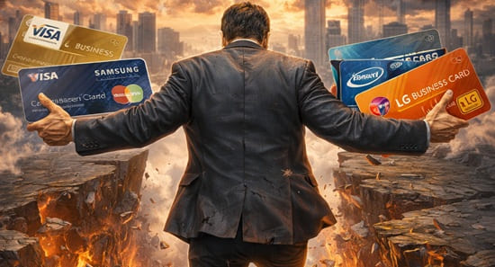 카드 돌려막기를 하는 위태로운 모습