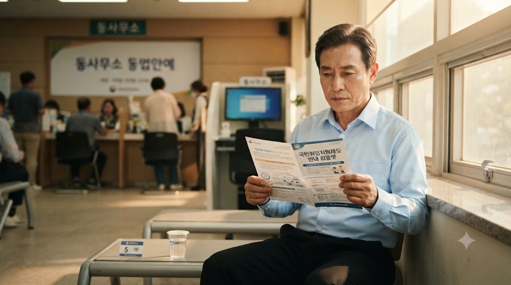 퇴직 후 국민취업지원제도를 알아 보고 있는 남성