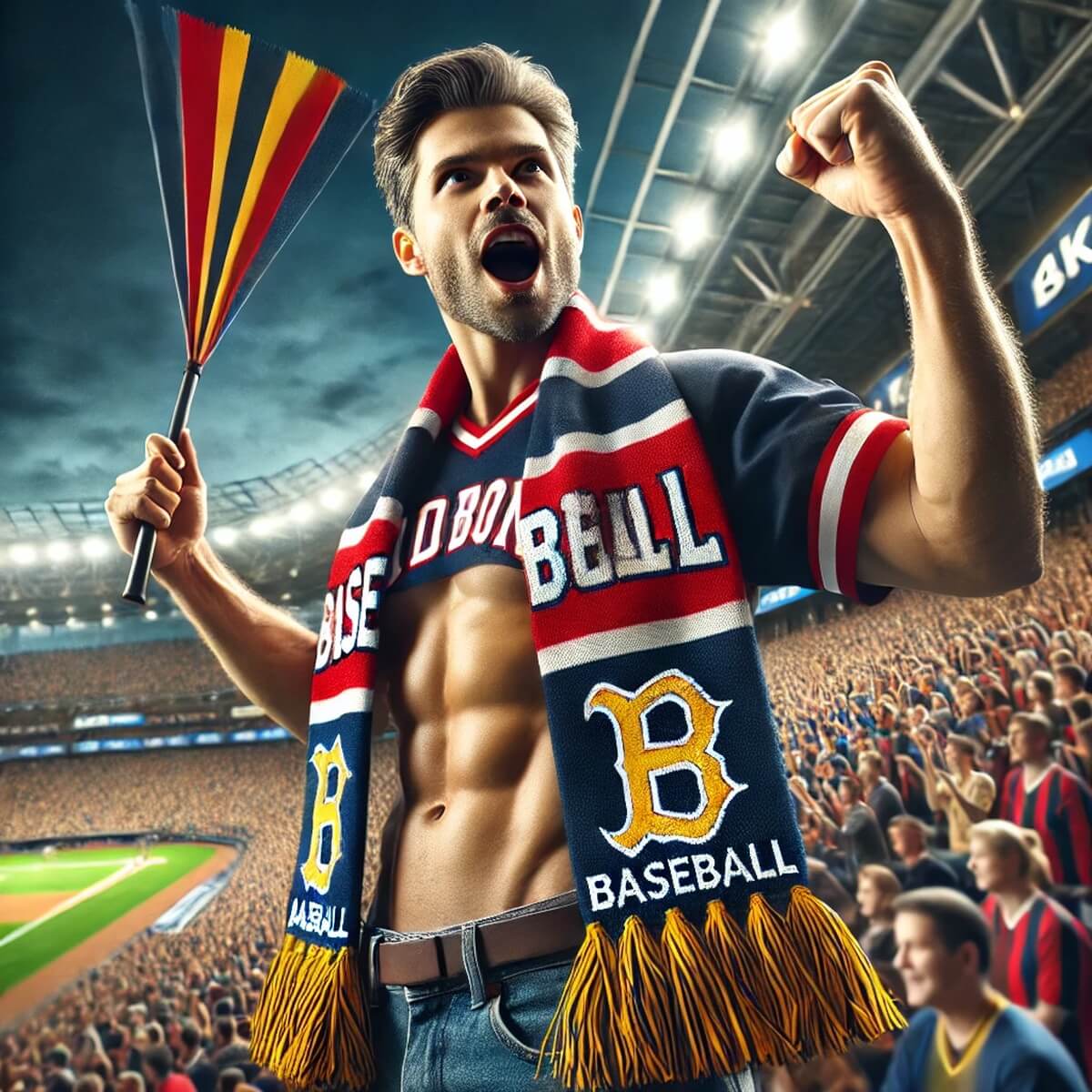 구단 머플러를 착용한 열정적인 남성 팬