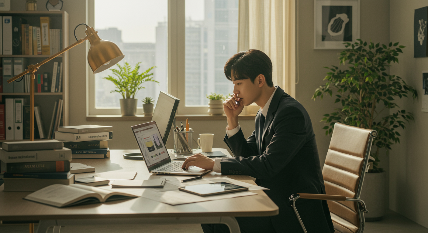 노트북으로 재테크 하는 사람 사진