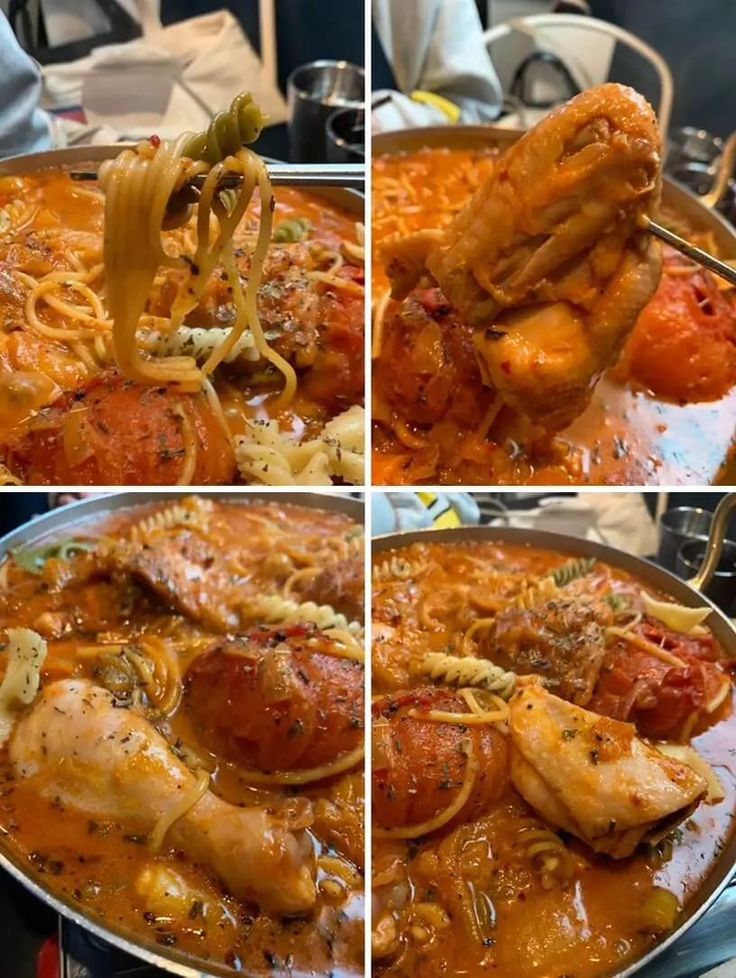 파스타, 고기 근접사진