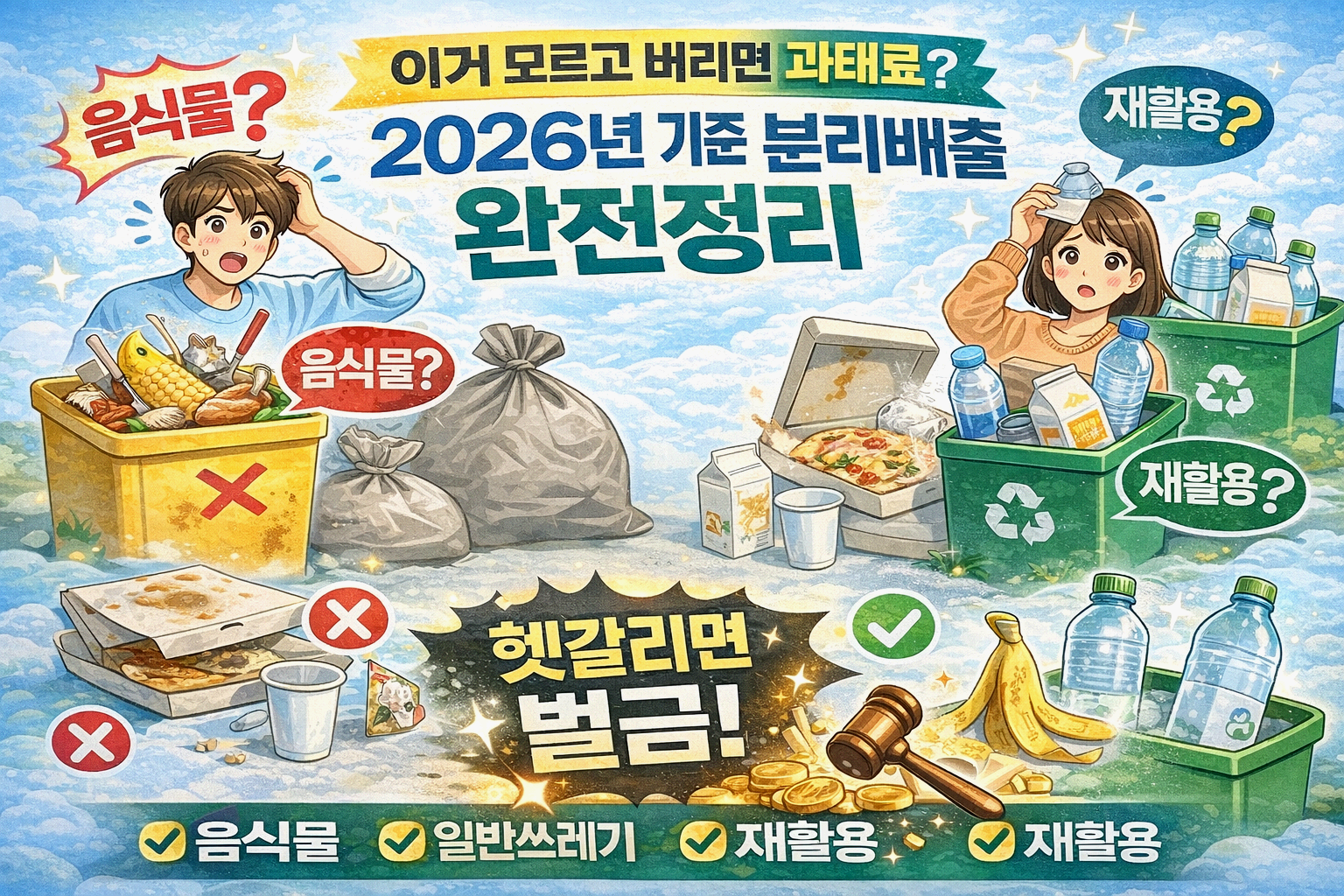 헷갈리면 과태료? 2026년 기준 쓰레기 배출법 완전 정리 - 음식물&middot;재활용 헷갈리는 사례 총정리
