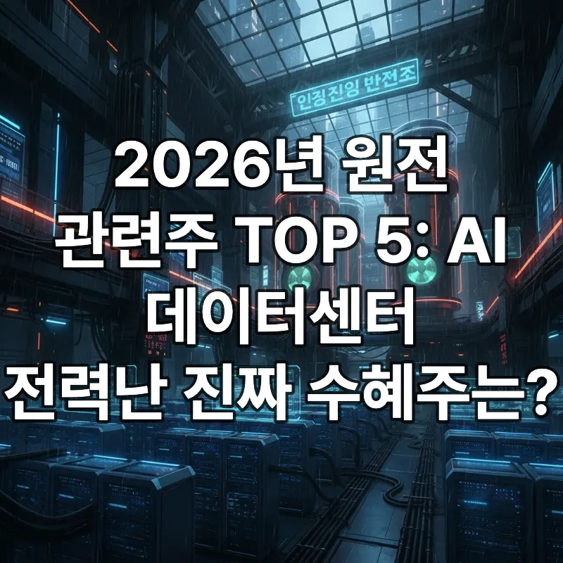 AI 데이터센터와 소형 모듈 원자로(SMR)가 전력망으로 연결된 미래지향적이고 전문적인 일러스트레이션