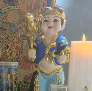 파란 조끼 한복입은 동자 불싱