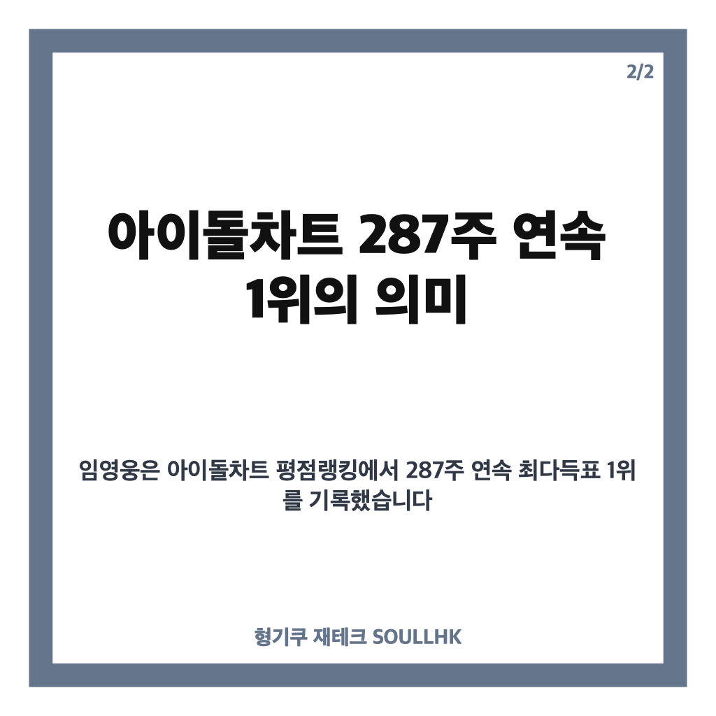 임영웅 연속 1위, 아이돌차트 287주 기록과 &lsquo;또또&rsquo; 차트 성과 정리 카드뉴스 3