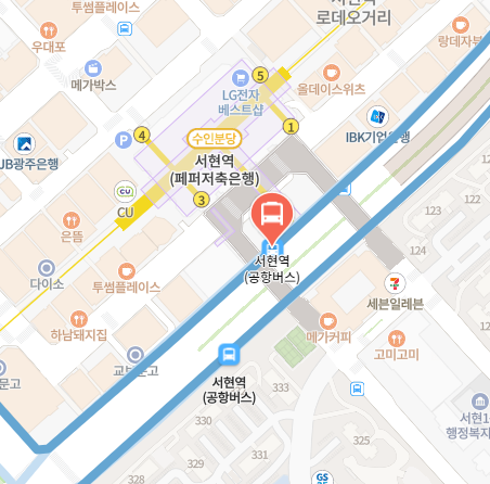 서현역에서 인천공항 리무진 공항버스(5400번) 지도 위치