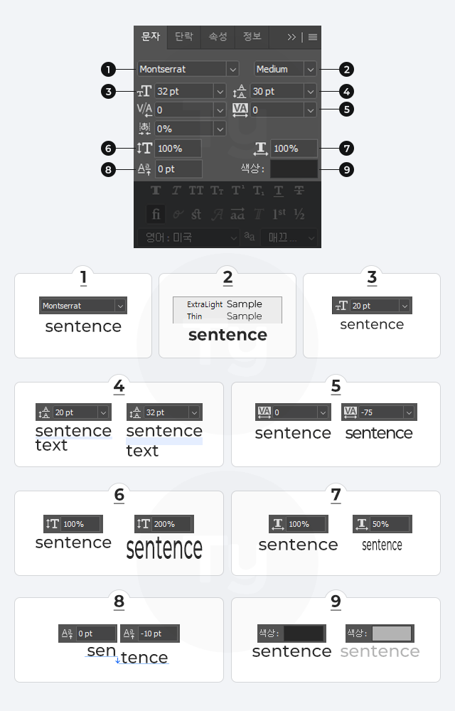 포토샵 문자 패널 설명 1