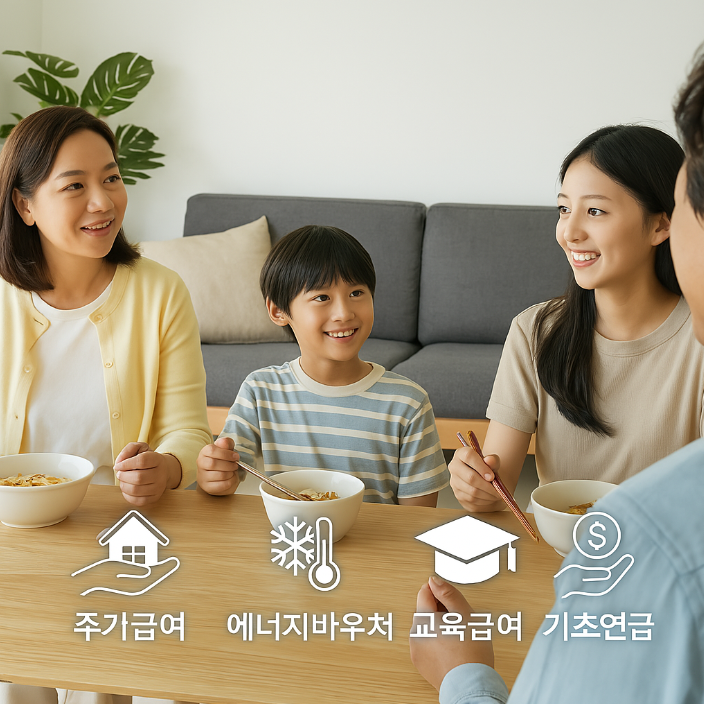 다양한 복지혜택을 받는 한 가정의 일상 장면