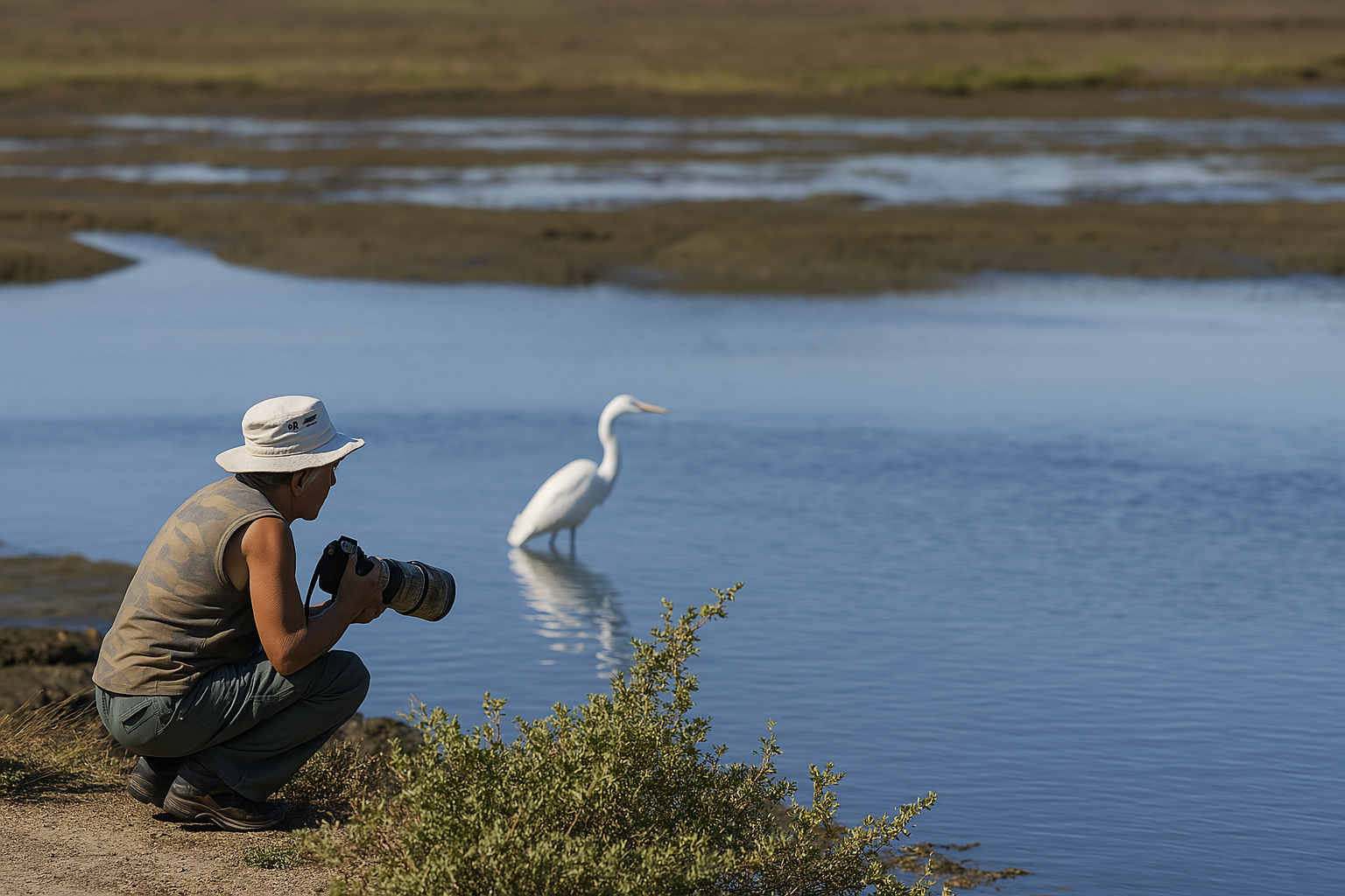 볼사치카 생태보호구역의 사진사와 새 한마리 사진