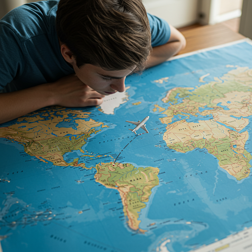 세계 지도와 비행기 이미지