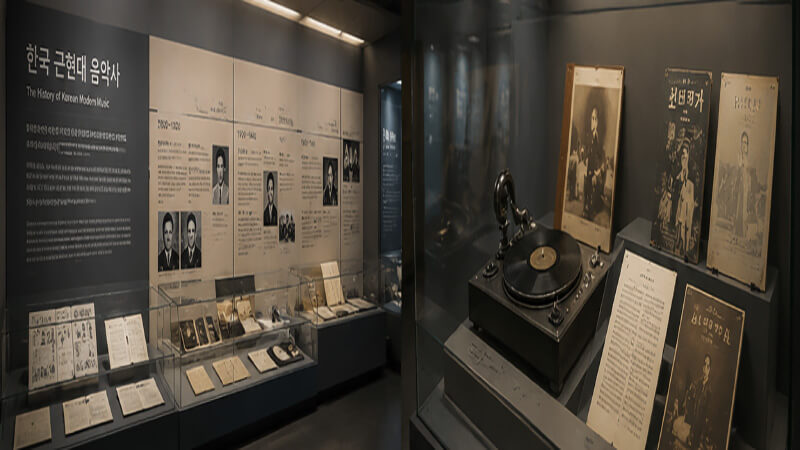 <img src="korean-modern-music-history.jpg" alt=&ldquo;한국 근현대 음악사와 창가 문화 전시 자료&rdquo;>