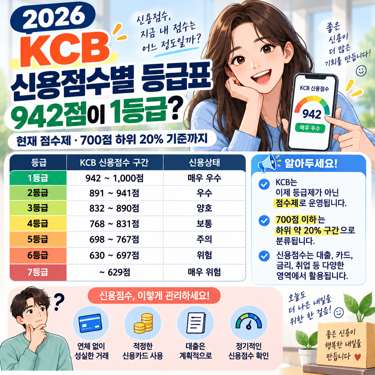 2026 KCB 신용점수별 등급표 ❘ 942점이 1등급? 현재 점수제&middot;700점 하위 20% 기준까지