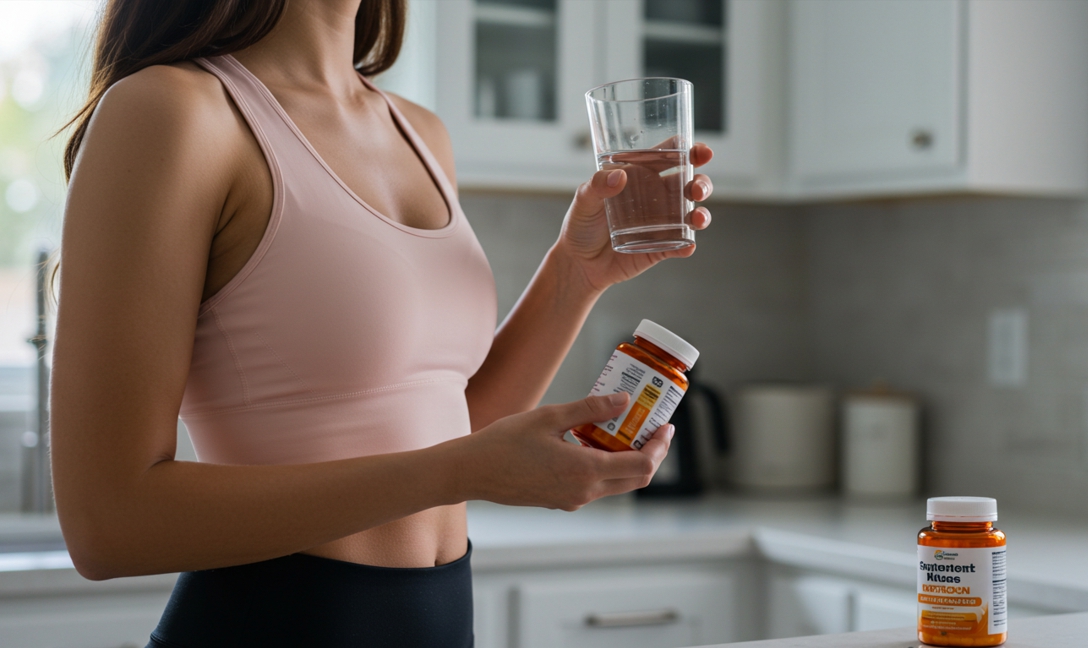 영양제 먹는 여자-사진