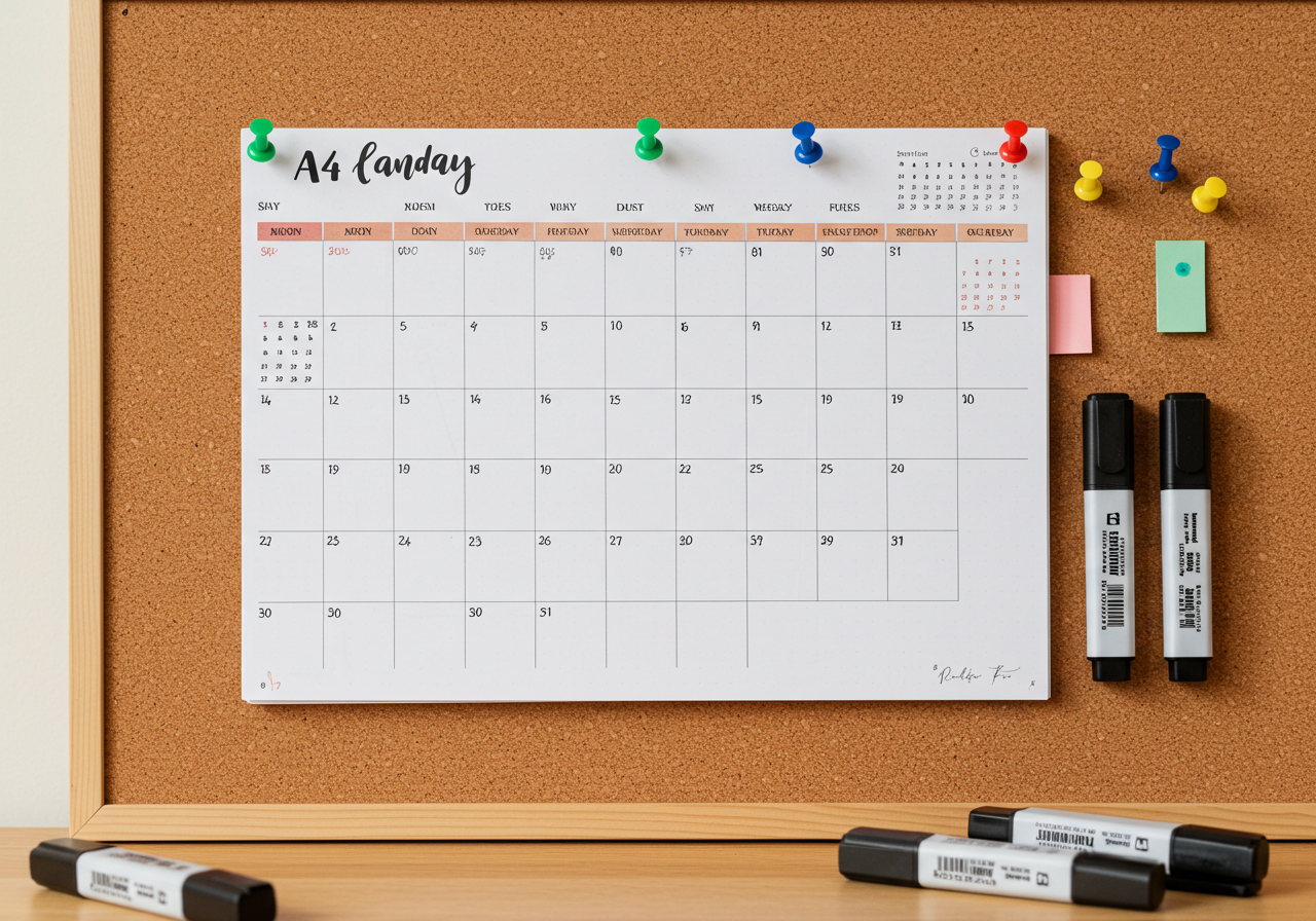 출력된 공부계획표가 코르크보드에 부착된 모습