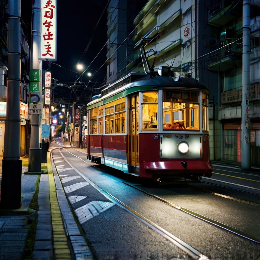나가사키 야경 투어 이동수단 노면전차 이미지