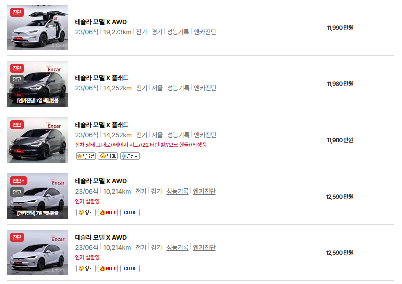 테슬라 모델X 중고차 가격 시세표 유지비