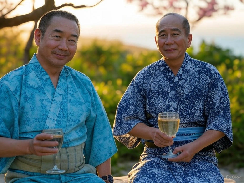 아와모리를 마시는 오키나와 사람들