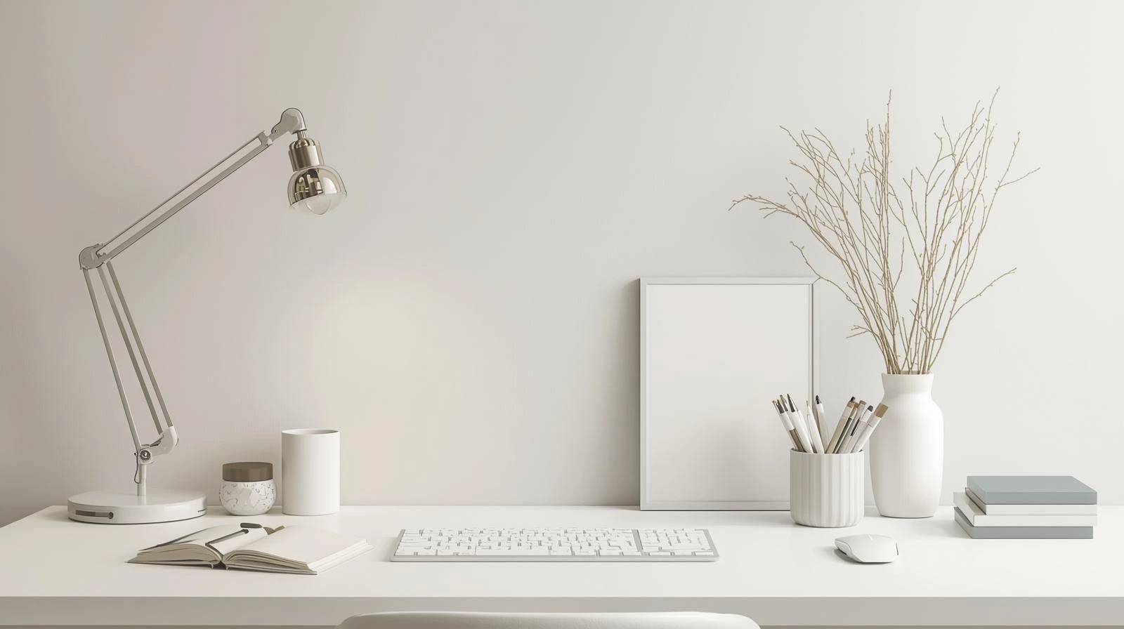 미니멀하고 목적이 명확해 보이는 서재나 업무용 데스크 이미지