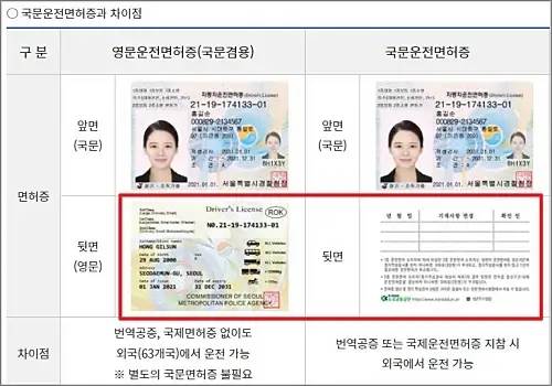영문운전면허증-국내면허증-차이
