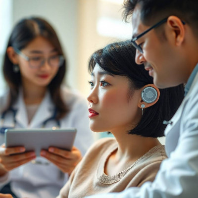 청각장애인 인공와우 착용 이미지