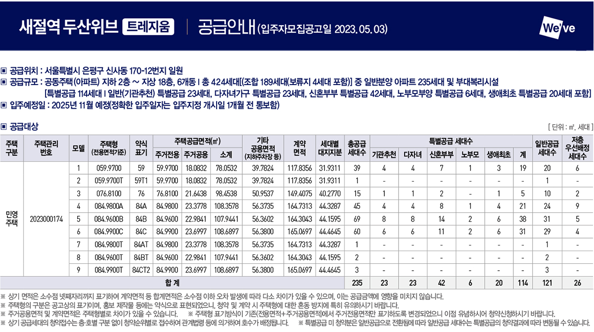 새절역 두산위브 트레지움 평면도 분양정보 청약정보 안내