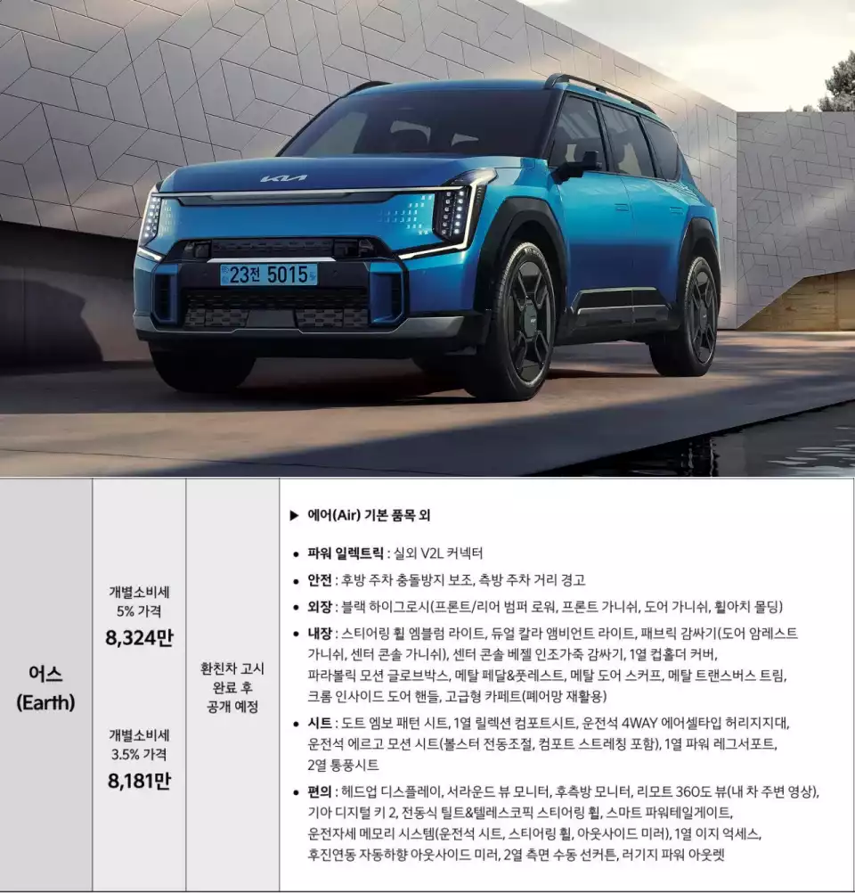 EV9 4WD GT-라인의 기본 품목은 이렇습니다.