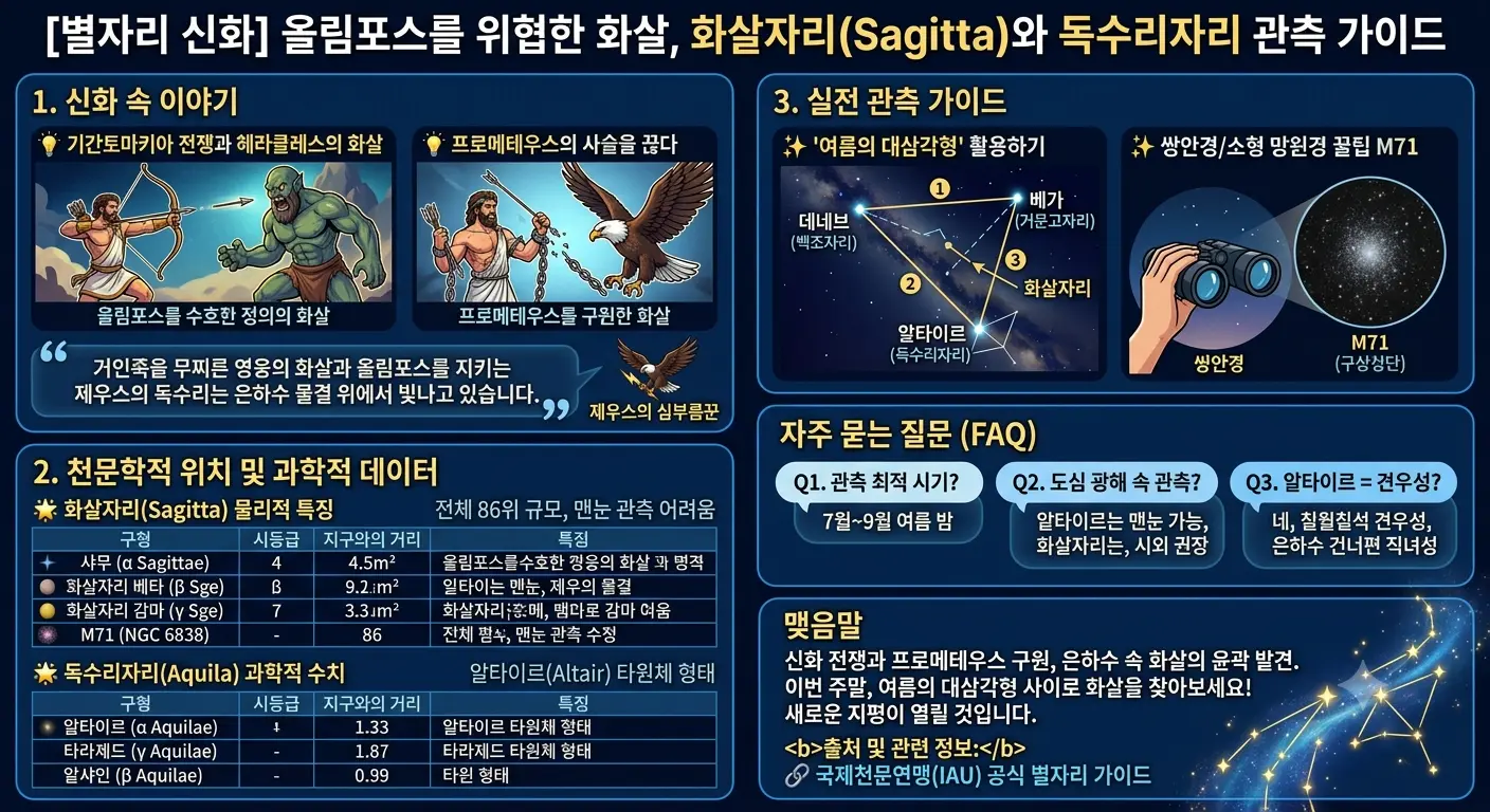 올림프스를 위협한 화살, 화살자리와 독수리자리 관측 가이드