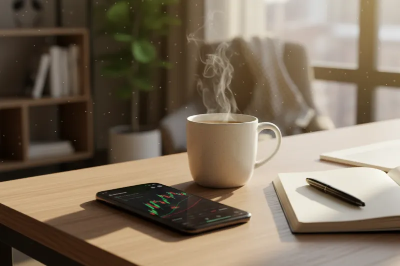 중개형 ISA 가입을 연상시키는 스마트폰과 일상적인 테이블 연출