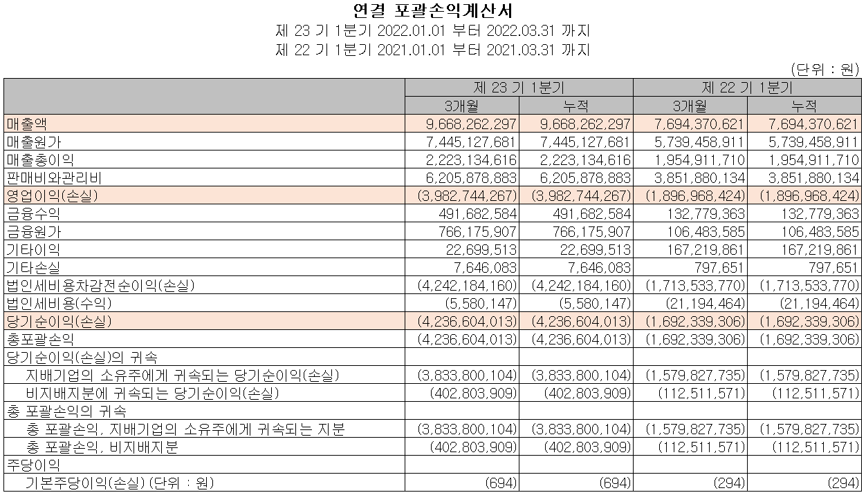 바이브컴퍼니 - 손익계산서