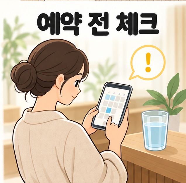 예약 일정과 이용 조건을 확인하며 물을 준비하는 그림