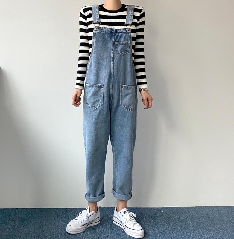 캐주얼 데님 멜빵바지 오버롤 청 점프수트