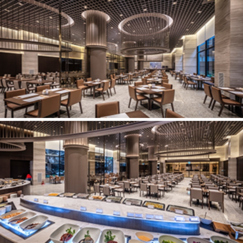 스플라스 리솜 조식 더다이닝 내부, 조식 뷔페 모습