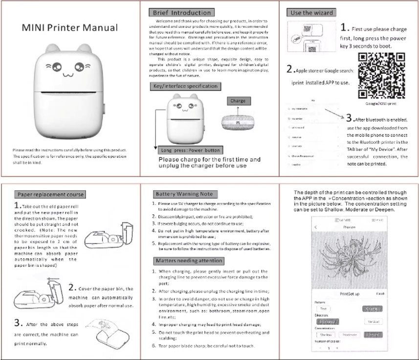 미니 휴대용 열전사 프린터(Portable Mini Printer) 매뉴얼