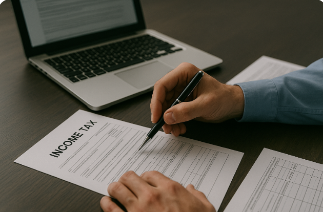소득세 신고서 작성하고 있는 사진